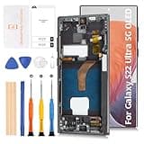 Olivechard S22 Ultra 5G S908 6.78" dispay Area OLED LCD Display +Phantom Black Frame (Not OEM 6.8”) for Samsung Galaxy S22 Ultra 5G LCD Screen Display Replacement Touch Digitizer Assembly Kit
