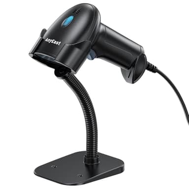 Barcode Scanner with Stand, USB Wired Inventory 2D 1D QR Code Scanner for Computer POS MAC with Automatic Screen Scanning, Handheld CMOS Image Bar Code Reader for Warehouse Library Supermarket