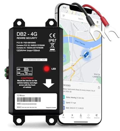 REWIRE SECURITY DB2-4G GPS Tracker for Vehicles – Real-Time Vehicle Tracking Device for Car, Van, Motorhome | Easy Battery Install | Live App Tracking | 4G Fleet Tracking | Low Cost Subscription Plan
