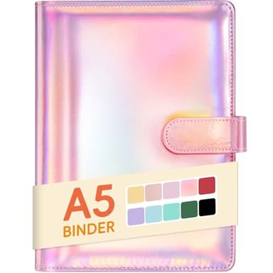 Sooez A5 Notebook Photocard Binder, 6 Ring Planner with Stylish Design, Loose Leaf Personal Organizer Cover with Magnetic Buckle, PU Leather Binder with Soft Colors