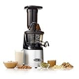Omega MegaMouth Vertical Low Speed Quiet Juicer with Smart Cap Spout Tap, 240-Watt, Silver