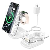 3 in 1 Magnetic Wireless Charging Station for Apple Devices, Fast Foldable Travel Mag-Safe Charger Stand with Night Light for iPhone 16 15 14 13 12 Series, Apple Watch/AirPods Pro