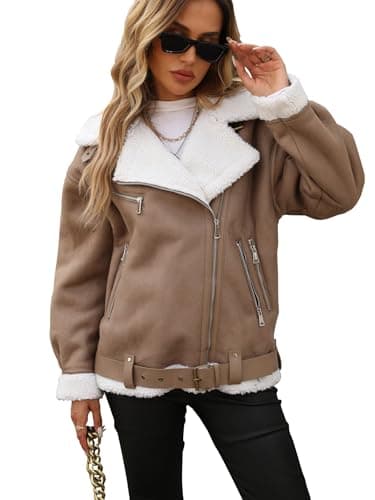 LY VAREY LIN Women Faux Leather Jacket Sherpa Aviator Bomber Coat