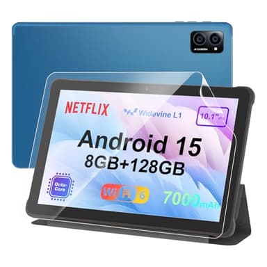 10 inch Android 15 Tablet: Octa-Core, 8GB RAM 128GB, 7000mAh, with Stand Case, IPS HD Display, Wi-Fi 6, OTG, Metal Body – Fast & Portable Tablet for Work & Entertainment, 2-Year Protection