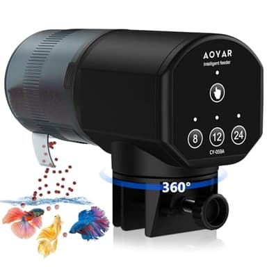 Automatic Fish Feeder Dispenser for Aquarium: 200ml Large Capacity Auto Feeders for Small Tank Turtle Betta Koi - Battery Food Feeding Timer for Flakes Pellet Vacation Weekend Day