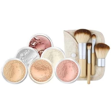 EVERYDAY KIT (WARM Shade-Most Neutral) Full Size Mineral Makeup Set Matte Foundation Bare Face Sheer Powder Cover