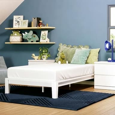 Nectar Kids Bamboo Platform Bed Frame - Twin - White - 12” Height - Easy Tool Free Set Up - Durable & Kid-Friendly - Sturdy Wooden Slats for Support