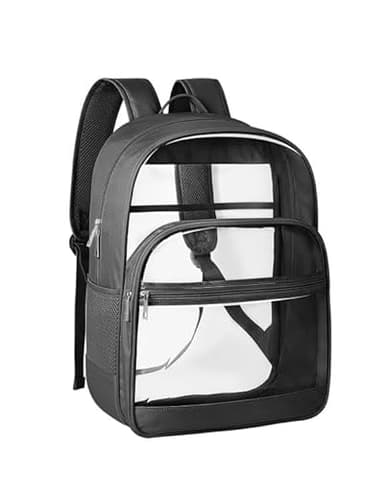 KIMNERPU Clear Backpack, Heavy Duty Transparent Bookbag for School, Fabric & PVC Transparent Backpack with Reinforced Strap for Women Men, Capacity Clear Bag for College, Travel, Security, Black