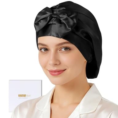 ZIMASILK 22 Momme Adjustable 100% Pure Mulberry Silk Bonnet for Sleeping Women, Double-Layered Silk Hair Bonnet for Anti-Frizz & Hair Protection – Reduces Slipping (1Pc, Black)
