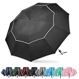 G4Free 62 Inch Windproof Inverted Umbrella with Reflective Stripe, Large Compact Reverse Golf Travel Umbrella for Rain 10 Ribs Double Canopy Automatic Open Close(Black)