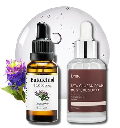 Korean Bakuchiol & Beta-Glucan Serum Bundle – 30,000 ppm Bakuchiol & 400,000 ppm Beta-Glucan for Wrinkle Reduction, Skin Firming & Intense Hydration – Anti-Aging & Soothing Korean Skincare for Sensiti