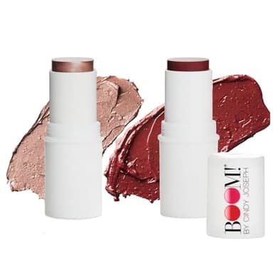 Boomstick Color® Duo - Blush Stick in Berry Color & Boomstick Glimmer ® Highlighter Stick, Multi-Use Vegan Makeup Sticks - BOOM! by Cindy Joseph
