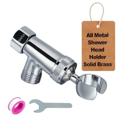 Shower Head Holder All Metal, Brass Adjustable Shower arm Bracket for Handheld, Hand held Showerhead Holder (B-Style Shower Arm Mount Premium Chrome