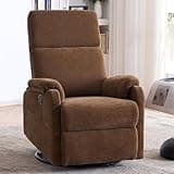 Zuacs Recliner Chair for Adults, 360° Swivel Rocking Chair Nursery, Small Rocker Recliners for Small Spaces, Glider Recliner Nursery Chair with Side Pocket for Living Room, Bedroom, RV,Brown