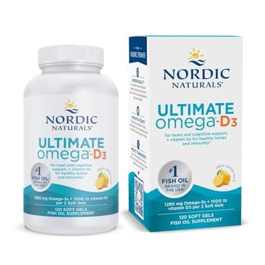 Nordic Naturals Ultimate Omega-D3, Lemon Flavor - 120 Soft Gels - 1280 mg Omega-3 + 1000 IU Vitamin D3 - EPA & DHA - Promotes Brain, Heart, & Immune Health - 60 Servings