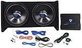 Rockville RV12.2B 1200W Dual 12" Car Subwoofer Enclosure+Mono Amplifier+Amp Kit
