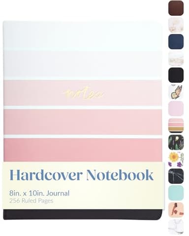 Eccolo Large Lined Journal Notebook, Hardbound Cover, Writing Journal, 256 Ruled White Pages, Ribbon Bookmark, Lay Flat, Desk Size for Work or School, Ombre Stripes (Pink, 8x10 inches)