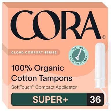 Cora Organic Cotton Tampons (36 Super Plus Tampons)