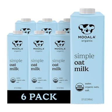 Mooala Organic Simple Oat Milk, 32oz - 3 Ingredient, Shelf Stable, No Gums, No Oils, No Fillers, Non-GMO, No Additives, Dairy Free Plant Based Milk, 6 pack