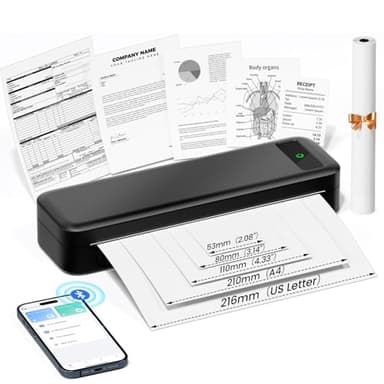 Portable Printers Wireless for Travel, A285M Small Inkless Thermal Printer, Bluetooth Mobile Printer Support 8.5" X 11" Letter & A4 Thermal Paper, Compatible with iPhone Laptop for Home Office Receipt
