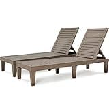BLUU Chaise Lounge Outdoor | Lounge Chairs for Outside|Adjustable with 5 Positions| Wood Texture Design | Waterproof | Easy to Assemble | Max Weight 330 lbs| Pool Lounge Chairs| Set of 2