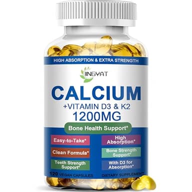 Calcium Supplements for Women - Calcium 1200 mg with Vitamin D3 & K2 - High Absorption Extra Strength Calcium Citrate for Bone Health, Strength, Density, Muscle, Heart Support - Slow Release, Non-GMO