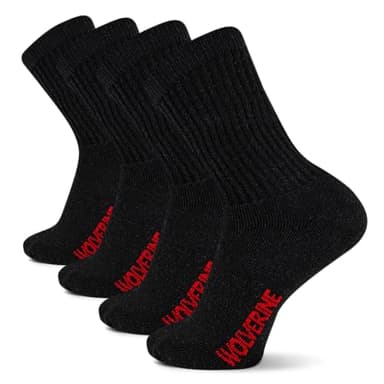 Wolverine Mens 4 Pack Rib Stay Up Top Band Socks Boot Crew, Black, 7-12 US