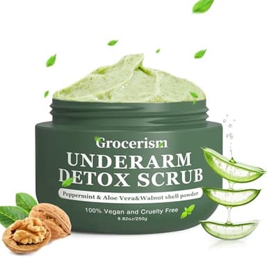 Armpit Detox Scrub & Underarm Exfoliator - Walnut Shell, Menthol & Aloe Vera Body Scrub for Odor, Deodorant Buildup, and Dark Spots - Moisturizing Formula for Sensitive Skin, Vegan 8.8 oz