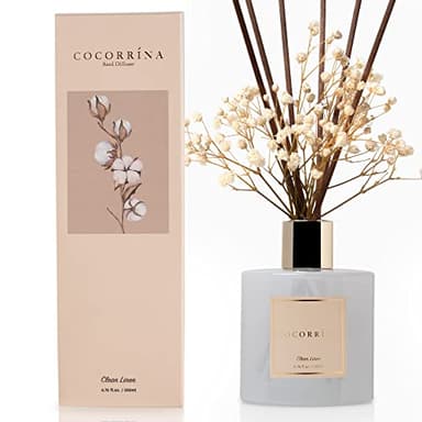 Cocorrína Reed Diffuser Set, Clean Linen 6.7 fl oz Scented Diffuser with Sticks Home Fragrance Reed Diffuser for Bathroom Shelf Decor