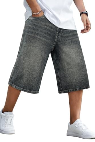 GINGTTO Mens Baggy Jean Shorts Y2k Long Jorts Men Streetwear Loose Denim Shorts Men Relaxed Fit Light Grey 38