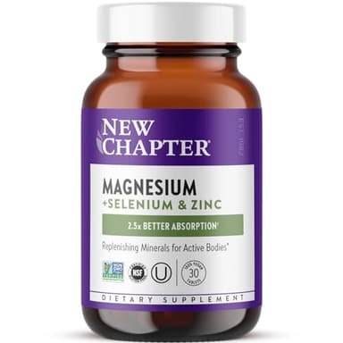 New Chapter Magnesium-Selenium-Zinc Supplement, 325 mg Magnesium in One-Daily Tablet for Active Bodies, Bounce Back After Exercise with Muscle Support Minerals + Hydrating Electrolytes, 30 Count