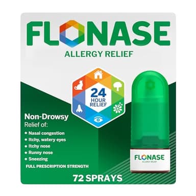 Flonase Allergy Relief Nasal Spray, 24 Hour Non Drowsy Allergy Medicine, Metered Nasal Spray - 72 Sprays - Fall and Seasonal Allergy Relief