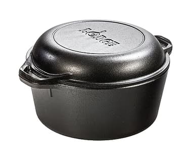 Lodge 5 Quart Cast Iron Double Dutch Oven – Pre-Seasoned – Lid Converts to 10.25" Skillet – PFAS-Free – Made in USA – Dual Handles – Oven, Grill, Campfire & Stovetop Safe – Durable & Non-Toxic