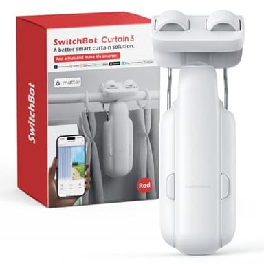 SwitchBot 2025 Automatic Curtain Opener 3 Rod-Bluetooth Remote Control, WiFi&APP Control, Upgraded High-Performance, Add Hub to Work with Alexa, Google Home, HomeKit via Matter