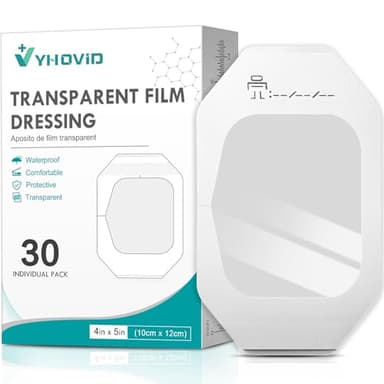 Transparent Film Dressing 4" x 4.75" Box of 30 - Waterproof Bandages for Swimming, Showering, Wounds, Post Surgical Shower or IV Shield, Tattoo Aftercare Bandage, Scar Therapy, Adhesive Patches