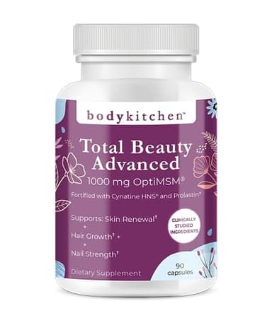 Body Kitchen Total Beauty Advanced, Contains Elastin, Keratin, Biotin and Hyaluronic Acid, Supports Hair Growth, Skin Renewal, Nail Strength, Veggie Caps, 90 Count