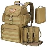 CVLIFE Tactical Range Backpack with Removable Divider, Gun Cases Bag with 4 Pistol Carrying Cases for Handgun and Ammo, Large Military Molle Assault Pack Rucksack for Shooting Hunting, Tan