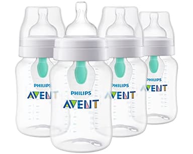 Philips Avent Anti-Colic Baby Bottle with AirFree Vent, 9oz, with Flow 2 Nipples, 1m+, 4pk, Clear, SCY703/04