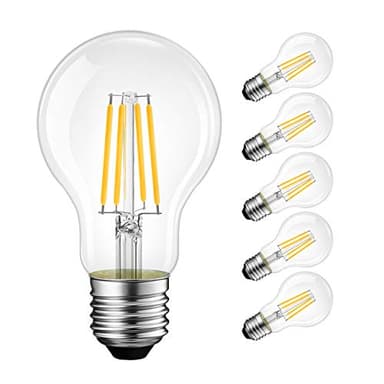 LVWIT A19 LED Vintage LED Filament Bulb E26 Base Dimmable 7W (60W Equivalent)，2700K Warm White 800 Lumens，Omnidirectional, UL-Listed, Pack of 6
