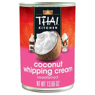 Thai Kitchen Coconut Whipping Cream, Sweetened, No Artificial Colors or Preservatives, Non-Dairy Alternative to Whipped Cream, For Dairy Free Desserts, 13.66 fl oz