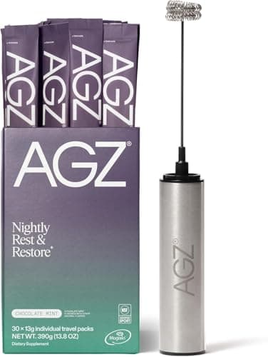 AG1 AGZ Sleep Drink – 30-Count Calming Sleep Aid Powder + Frother, Melatonin-Free Nighttime Blend with Magnesium, Ashwagandha, Saffron & Valerian – Herbal & Adaptogen Drink Mix (Chocolate Mint)