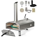 YTIAHOME Multi-Fuel Outdoor Pizza Oven with Rotating, 12" Wood and Gas Fired Pizza Oven with Built-in Thermometer, Dual Fuel Pizza Maker with Peel, Stone, Carry Cover, Recipes for Backyard Camp