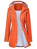 LOMON Raincoat Women Waterproof Long Hooded Trench Coats Lined Windbreaker Travel Jacket Orange L