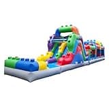 Herokiddo Block Party 42’ Inflatable Obstacle Course with Water Slide – Commercial Grade PVC, Ultimate Backyard Challenge for Kids and Adults, Wet & Dry Play (Blowers Included)