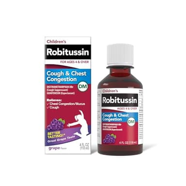 Robitussin Children's Cough and Chest Congestion DM, Cough Medicine for Kids, Grape Flavor - 4 Fl Oz Bottle, 300318715130