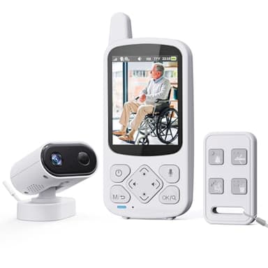 Elderly Monitor with Camera and Audio, 2-Way Talk Room Monitors for Elderly, Call Button, Med Reminder, Temp Monitoring, Night Vision, Pan-Tilt-Zoom Video Monitor for Elderly Care & Caregivers/No WiFi