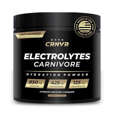 Carnivore Electrolytes Powder – High Sodium, Unflavored, Sugar Free, NON-GMO | For Carnivore Diet, Keto & Fasting | No Carbs, No Fillers | Clean Hydration & Muscle Recovery – Made in USA – 60 Servings