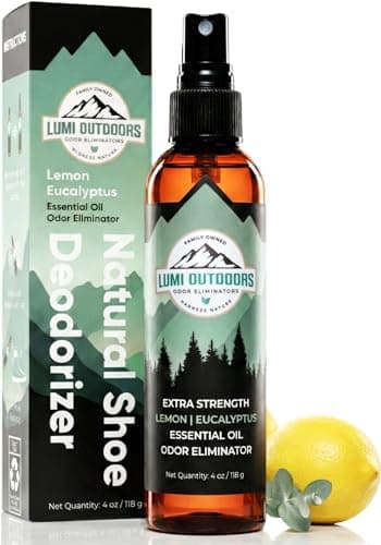 Lumi Outdoors Natural Shoe Deodorizer Spray (700+ Sprays) - Extra Strength Shoe Odor Eliminator for Smelly Shoes & Foot Odor - Replaces Shoe Balls & Inserts - Eucalyptus Lemongrass