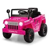 TOBBI Kids Electric Ride On Toy Car, 12V Children Battery Powered Drive Truck with Off-Road Wheels/Suspension/Horn/LED Lights, Suitable for Gift of Toddlers 3-6-Pink