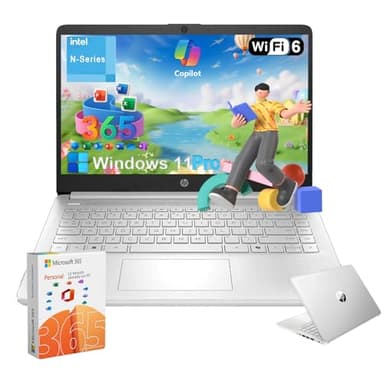 HP 2025 14" Everyday Laptop for Student & Business - 16GB RAM, 128GB UFS & 128GB SD Card • Intel Quad-Core N150 Processor • Ai Copilot • Win11 Pro • 1 Year Office 365 (Silver)